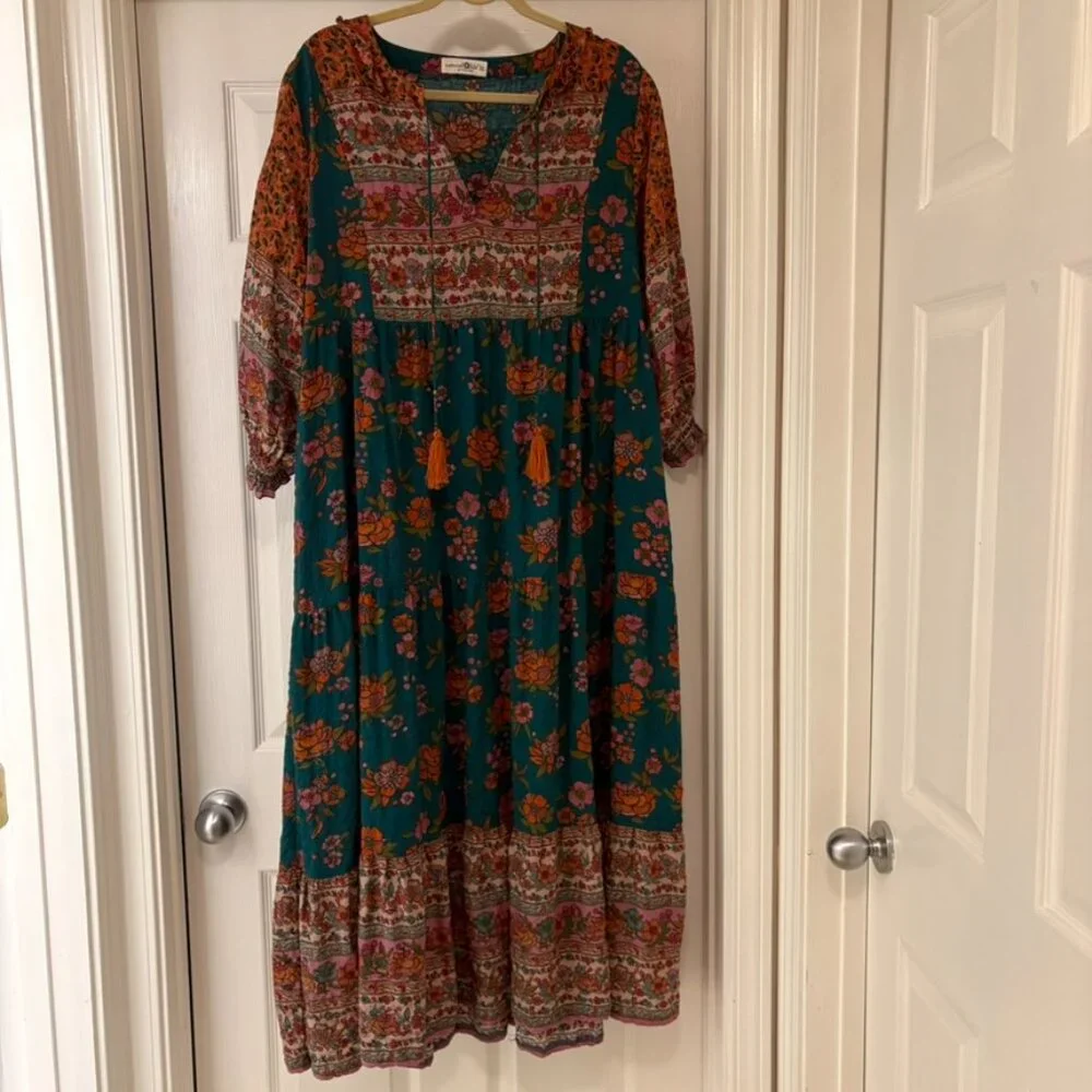 Natural Life Nova Maxi Dress, Teal Riviera Floral XL - Picture 3 of 8
